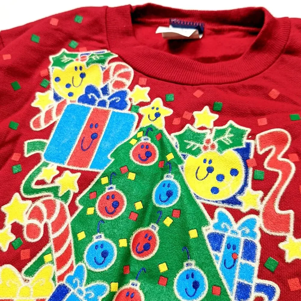 Vintage Honors Sweatshirt Unisex Children's Size 6 Red Christmas Tree